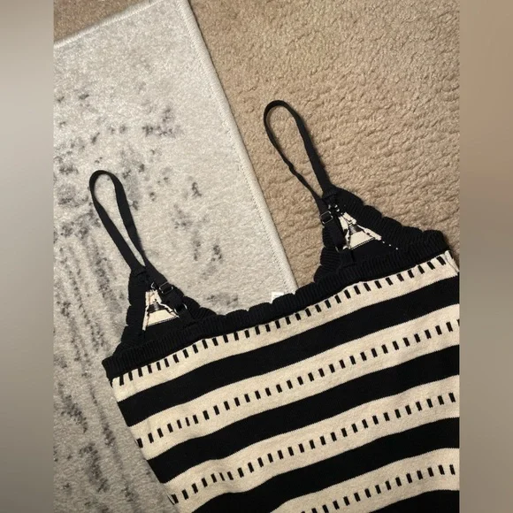 Lalavon🖤🤎 Black and cream tan Striped Knit Maxi midi Dress NWOT - Picture 14 of 15